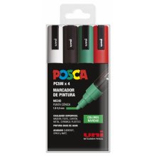 Posca PC-5M Estuche de 4 Marcadores de Pintura - Punta de Bala 1.8-2.5mm - Tinta Base al Agua - Resistente a la Luz - Color Surtido