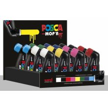 Posca MOP'R Expositor de 16 Marcadores de Pintura - Punta Redondeada de Gomaespuma - Ancho de Trazo 3-19mm - Multi Efectos - Tinta Base al Agua - Color Surtido (16 uds)