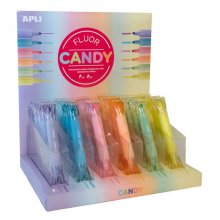 Apli Expositor de Subrayadores Fluorescentes con Forma de Caramelo - Doble Punta: Plana 5mm y Redonda 2mm - 6 Colores Fluor - 36 Marcadores (6 por Color)