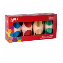Apli Pack de 4 Rollos de Gomets Redondos Ø 45mm - Adhesivo Permanente - Hojas Pretroqueladas - Ideal para Guarderias - Adhesivo Base Agua - Libre de Disolventes - Colores Surtidos