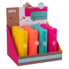 Apli Fluor Expositor de 12 Estuches de Silicona Redondos - Resistentes al Agua - Medidas 21,5xÃ? 5cm - Colores Surtidos