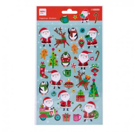 Apli Bolsa con 31 Pegatinas Navideñas Papa Noel - Adhesivo Permanente - Diseños Surtidos - Ideal para Decorar Regalos y Tarjetas