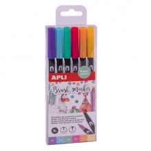 Apli Rotuladores Acuarelables de Doble Punta - 1-4mm y 1mm - Tonos Pastel - Tinta Base Agua - Mezclables - Pack 6 Colores Apli Rotuladores Acuarelables de Doble Punta - 1-4mm y 1mm - Tonos Pastel - Tinta Base Agua - Mezclables - Pack 6 Colores