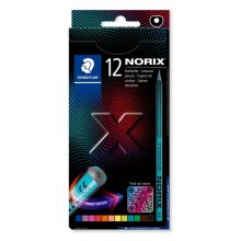 Staedtler Norix 186 Pack de 12 Lapices de Colores HB - Madera Negra - Mina de Grafito - DiseÃ±o Inteligente - Para Escribir, Dibujar y hacer Bocetos