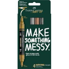Faber-Castell Multimark Acrylic Mirror Pack con 4 Rotuladores Acrilicos Doble Punta Efecto Espejo - Puntas Redondas de 1mm y 3mm - Tinta Acrilica a Base de Agua - Colores Surtidos