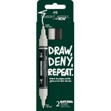 Faber-Castell Multimark Acrylic Pack con 2 Rotuladores Acrilicos Doble Punta - Puntas Redondas de 1mm y 3mm - Tinta Acrilica a Base de Agua - Colores Blanco y Negro