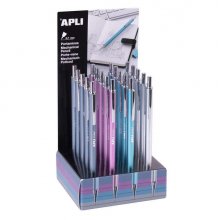 Apli Portaminas Colores Metalicos - 0.7mm - Textura Soft - Capuchon y Goma de Borrar de Metal - 20 Unidades en Expositor
