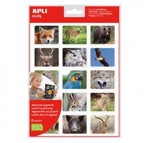 Apli Bolsa de Gomets Realistas Animales en su Habitat - 30 Gomets Rectangulares Tematicos - Adhesivo Removible - Fotografias a Todo Color - Normas EN-71 y FSC - Libre de Disolventes - 100% Reciclables - Bosque (5 uds)