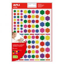 Apli Gomets Hexagonales Removibles - 3 Tamaños Surtidos - 624 Gomets por Bolsa - Desarrollo de Habilidades y Creatividad - Colores: Verde, Amarillo, Lila, Rojo, Naranja, Rosa y Azul (10 uds)