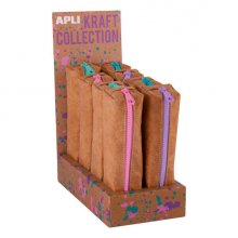 Apli Kraft Collection - Expositor Compacto de 8 Estuches - Estuches de 50x50x210mm - Textura Kraft y Cremallera de Colores Pastel - Flexibles y Resistentes - Cremallera Esmaltada y Resistentes al Agua (8 uds)