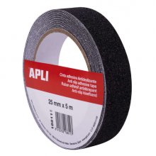 Apli Cinta Antideslizante 25mm x 5m - Resistente al Agua y al Desgaste - Facil de Cortar y Aplicar - Negro