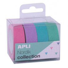 Apli Pack Cintas Adhesivas de Papel Washi - 4 U - Tonos Nordik - Decorativas y Reutilizables - Multicolor
