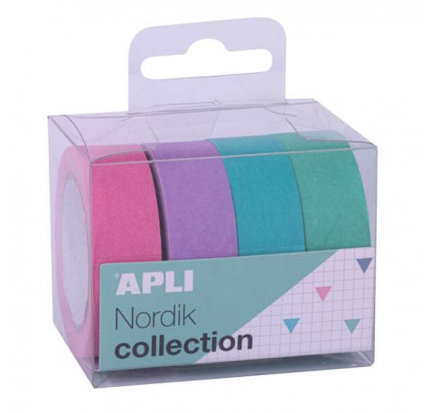 Apli Pack Cintas Adhesivas de Papel Washi - 4 U - Tonos Nordik - Decorativas y Reutilizables - Multicolor