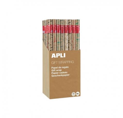 Apli Expositor de 55 Rollos de Papel Regalo Kraft Fun - 11 Rollos por Color - Medidas del Rollo 0.70x2m - 5 Diseños