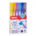 Apli Rotuladores Doble Linea - 5.5mm - Base de Alcohol - Pack 6 Colores - Escritura Interior Plata con Contorno de Color - Ideal para Decoracion - 4g de Tinta por Rotulador - Caja 70x135x15mm