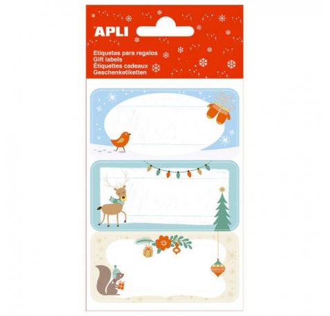 Apli Etiquetas Adhesivas Navideñas Ardilla - 3 Hojas de 9 Etiquetas Rectangulares con Cantos Redondeados - 3 Diseños Distintos - Adhesivo Permanente de Alta Calidad - Tematica Navideña (5 uds)