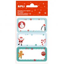 Apli Etiquetas Adhesivas Galleta de Jengibre - 3 Hojas de 9 Etiquetas Rectangulares con Cantos Redondeados - 3 Diseños Distintos - Adhesivo Permanente de Alta Calidad - Tematica Navideña (5 uds)