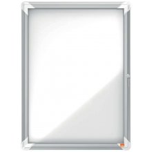 Nobo Vitrina para 4 Hojas A4 con Superficie Blanca Magnetica - 532x692x37mm - Puerta de Cristal de Seguridad - Marco de Aluminio - Color Blanco