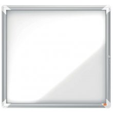 Nobo Vitrina Exteriores 6 Hojas A4 Superficie Blanca Magnetica - 752x692x45mm - Puerta Seguridad Cerradura Marco Aluminio - Color Blanco