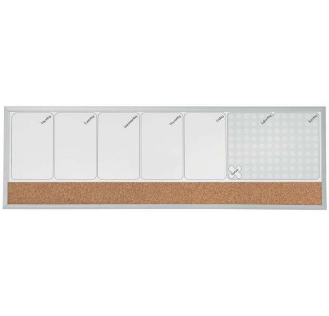 Nobo Planificador Semanal de Pizarra Magnetica Pequeña 585x190mm - Tira de Corcho - Almohadillas Adhesivas e Imanes - Gris