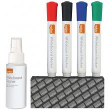 Nobo Kit Basico Accesorios Pizarra Blanca Borrado Seco - 4 Rotuladores Pizarra - Borrador Pizarra - Spray Limpiador 50Ml - Negro, Azul, Rojo, Verde - Color Blanco