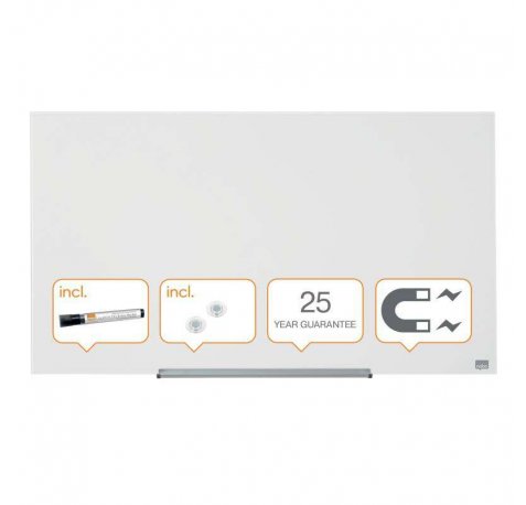 Nobo Impression PRO Pizarra Magnetica de Cristal 1000x560mm - Diseño sin Marco - Ultra Capacidad de Borrado - Blanco Brillante - Color Transparente