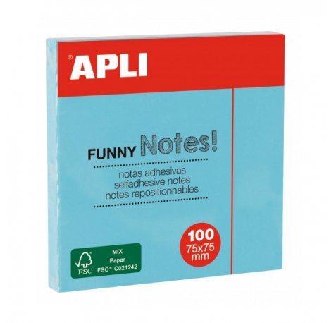 Apli Bloc de Notas Adhesivas - 100 Hojas - Papel Certificado FSC - Adhesivo en Base Agua - Reposicionables - Clasico Tamaño 75x75mm - Color Azul Turquesa
