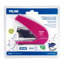 Milan Acid Energy Saving Grapadora Compacta - 1000 Grapas Incluidas - hasta 20 Hojas - Grapas 24/6 y 26/6 - Color Rosa