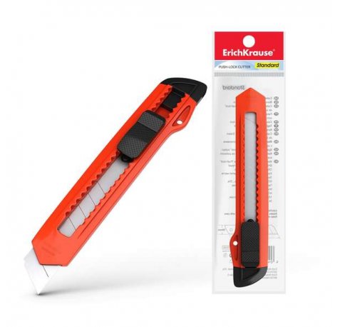 Erichkrause Cuter con Fijador Push-Lock Standard - Sistema de Sujecion de Cuchilla con Seguro de Empuje - Partidor Incorporado - Cuchilla Segmentada de Acero Resistente al Desgaste - Color Variado