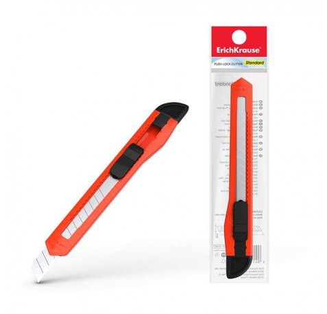 Erichkrause Cuter con Fijador Push-Lock Standard - Sistema de Sujecion de Cuchilla con Seguro de Empuje - Partidor Incorporado - Cuchilla Segmentada de Acero Resistente al Desgaste - Color Variado