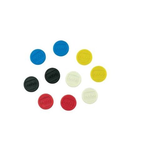Nobo Pack de 10 Imanes Magneticos para Pizarra Blanca - 24mm - Colores Surtidos