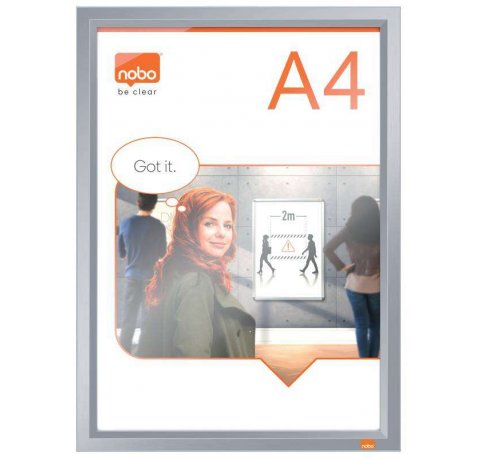 Nobo Porta Posters Clip Aluminio A4 - Marco Anodizado - Cambio Rapido y Sencillo - Blanco