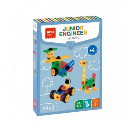 Apli Set Educativo de Construccion - 39 Piezas - Herramienta Incluida - Fichas de Ejemplos - Desarrolla Psicomotricidad Fina y Coordinacion Mano-Ojo - Color Amarillo