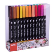 Apli Brush Marker Pack de 24 Rotuladores Acuarelables de Doble Punta - Punta Pincel de 1-4mm y Punta Redonda de 1mm - Tinta Base de Agua Inodora y No Toxica - Colores Surtidos