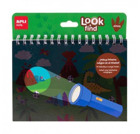Apli Look & Find Dinosaurios Bloc de 6 Laminas para Buscar Objetos con Linterna Magica