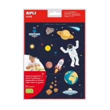 Apli Bolsa de Gomets Tematicos el Espacio - Adhesivo Removible - Desarrolla Habilidades Motoras - Ideal para Escuelas - Adhesivo Base Agua - Libre de Disolventes