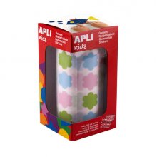Apli Kids Rollo de 900 Gomets con Forma de Flor - Adhesivo Base Agua - Libre de Disolventes - Materiales 100% Reciclables - Colores Azul, Verde y Rosa Pastel