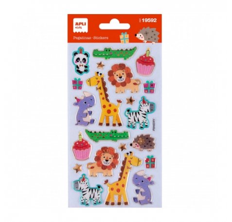 Apli Bolsa de Pegatinas Fiesta de Animales - Adhesivo Permanente - Ideal para Scrapbooking - Estimula Creatividad y Psicomotricidad Fina