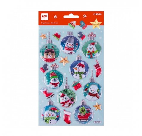 Apli Bolsa de Pegatinas Navideñas Bola Muñeco de Nieve - Adhesivo Permanente - Diseños Surtidos - Ideal para Decorar Regalos y Tarjetas - Estimula Creatividad y Psicomotricidad Fina
