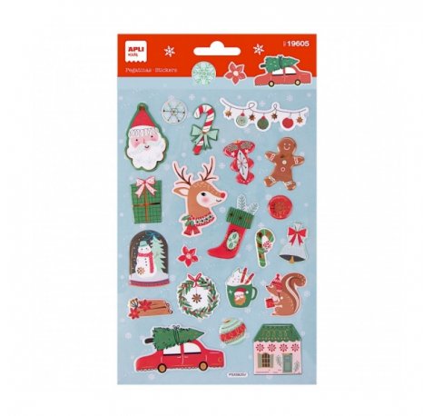 Apli Bolsa de Pegatinas Navideñas Reno - Adhesivo Permanente - 22 Pegatinas Surtidas - Ideal para Decorar Regalos y Tarjetas - Estimula Creatividad y Psicomotricidad Fina en Niños