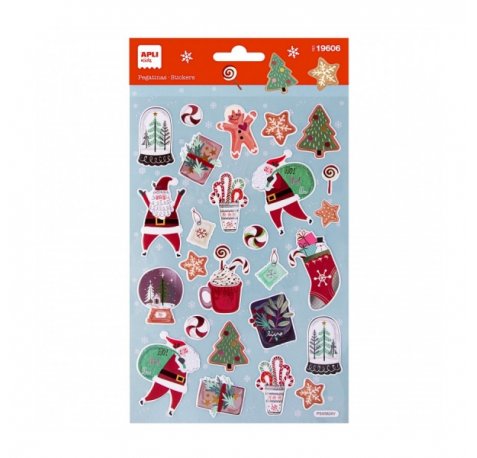 Apli Bolsa de Pegatinas Navideñas Ho Ho Ho - Adhesivo Permanente - Motivos Navideños - Ideal para Decorar Regalos y Tarjetas - Fomenta Creatividad y Psicomotricidad en Niños