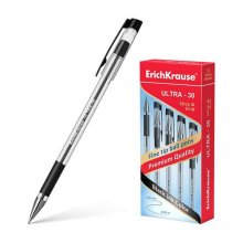 Erichkrause Boligrafo Ultra-30 - Recargable con Punta Fina Fine Tip - Cuerpo Transparente con Agarre de Goma - Tinta Color Negro - 2000m de Escritura Precisa y Rapida - Color Negro (12 uds)