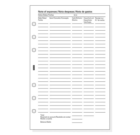 Finocam R517 Pack de 6 Formularios de Recambio para Agendas Open - Nota de Gastos - Formato 500 - 117x5x181mm - Color Blanco