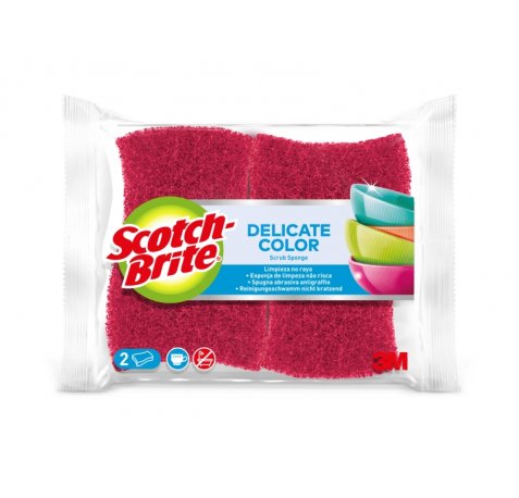 Scotch-Brite Delicate Color Pack de 2 Estropajos de Cocina - Proteccion para los Dedos - No Raya - Color Rojo