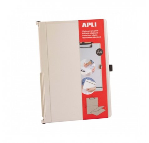 Apli Clipboard Plegable - Compacto y Facil de Transportar - Sujeta Hojas con Goma Elastica - Extension para Boligrafo - Material Resistente ABS - Diseño Funcional y Versatil - Color Blanco