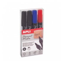 Apli Pack de 4 Rotuladores Permanentes Punta Redonda - Resistentes al Agua - Multifuncionales - para Metal, Plastico, Madera y Carton - Color Azul Negro Rojo