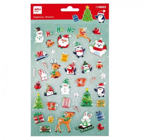 Apli Bolsa con 40 Pegatinas Navideñas Modelo Papa Noel Adviento - Adhesivo Permanente - Motivos Navideños