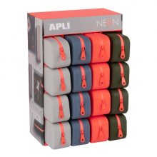 Apli Neon Expositor de 16 Estuches de Silicona Rectangular - Cremallera Repelente al Agua - Medidas 75x185x55mm - Colores Surtidos