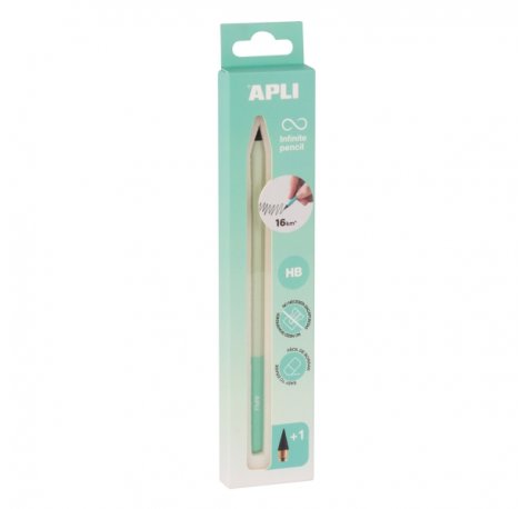Apli Infinite Pencil Nordik Pack de Lapiz Infinito HB + Mina de Recambio + Tapon Protector - Para Escribir hasta 16km - Color Verde