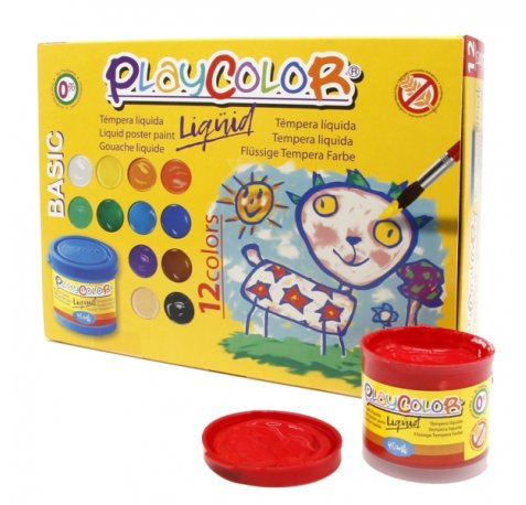 PlayColor Basic Liquid Pack de 12 Temperas 40ml - No Ondula el Papel - Gran Viscosidad - Alta Opacidad - Colores Surtidos